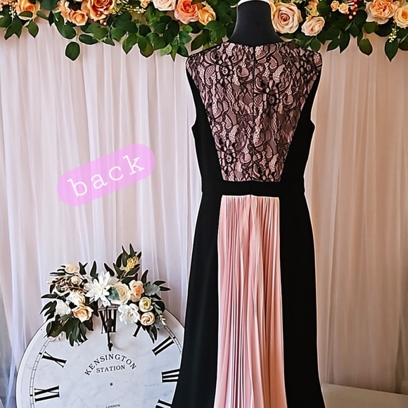 NWOT- JS Collections Black&Blush Pink Dress w/ Lace and Chiffon Netting Details - Picture 5 of 11